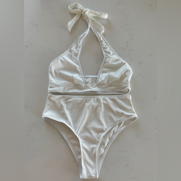 SHEIN Other - High Waisted Sparkle White Bikini Swim | Size Small